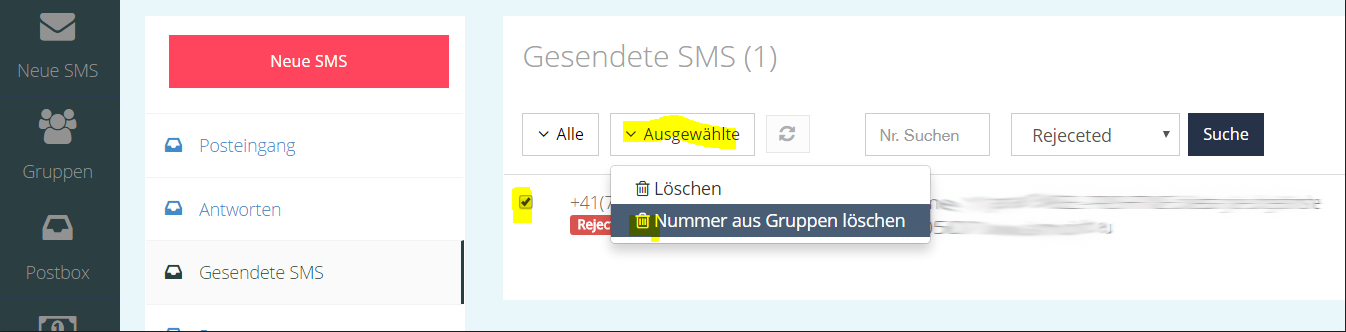 SMS-Gruppen von ungültigen Nummern bereinigen