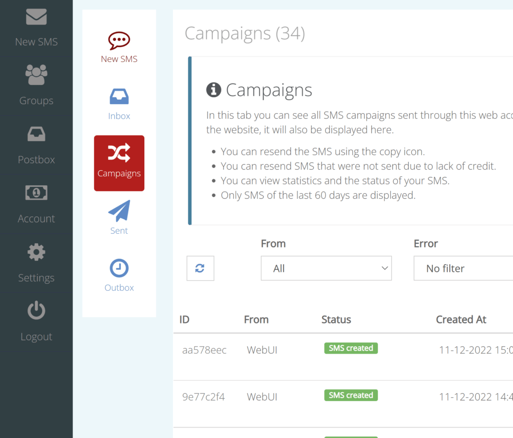 Campaign view of send Bulk SMS