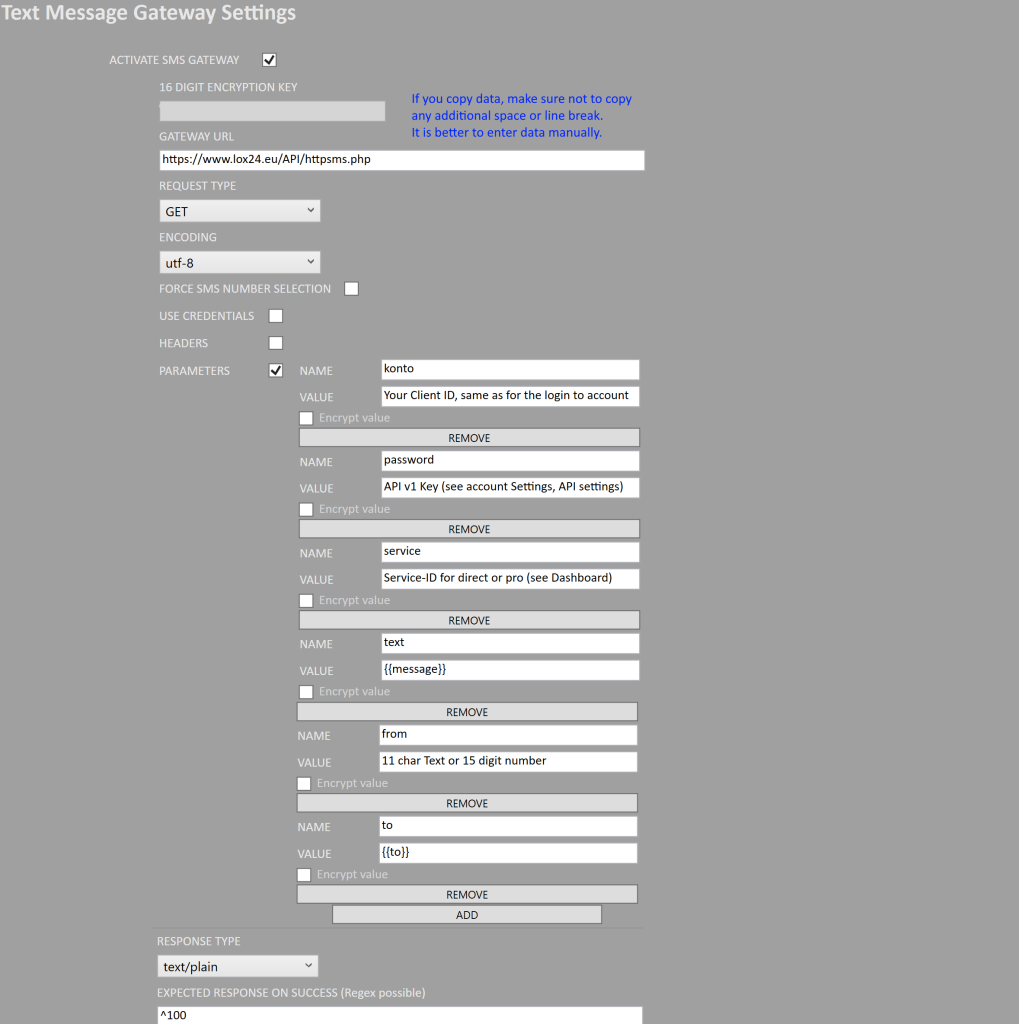 Screenshot der LOX24-Konfiguration in Cryptshare