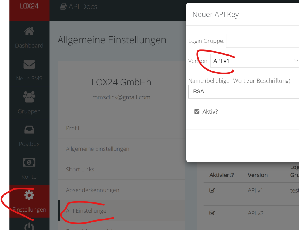 API Key für RSA erstellen