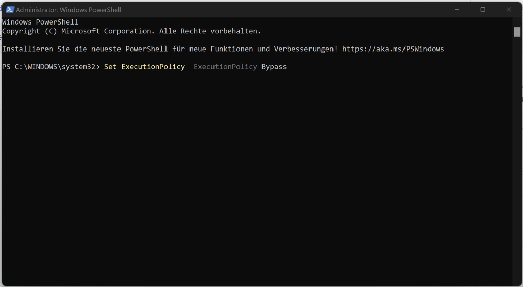 ExecutionPolicy auf Bypass stellen