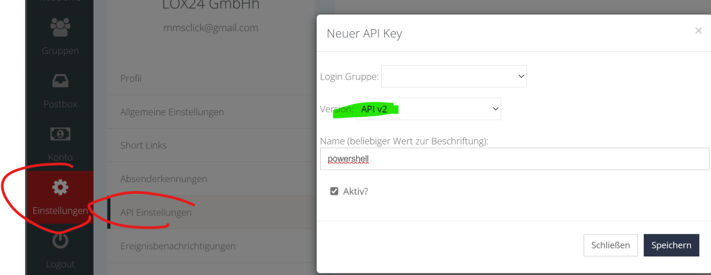 API Key für Powershell SMS Script erstellen