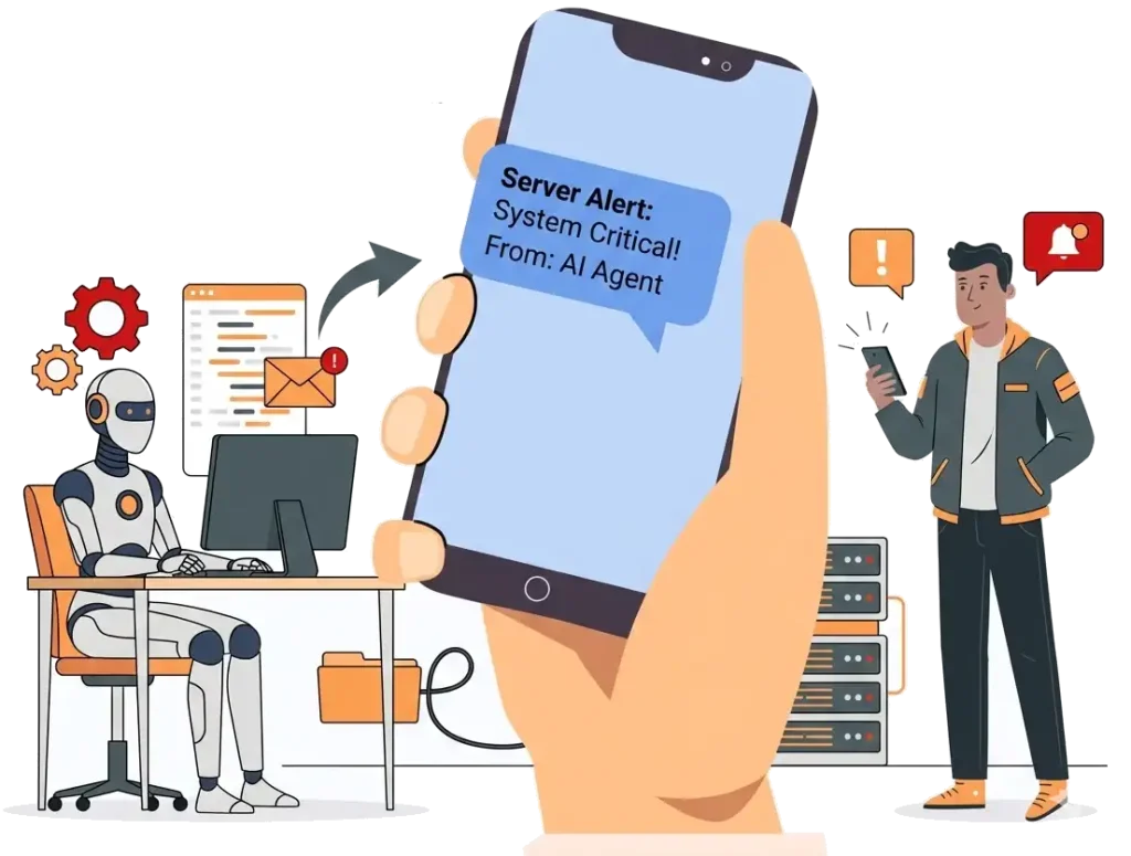 AI Agent kann eine SMS an den Server Admin schicken